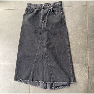 Raey Raw Hem Organic-Cotton Fishtail Black Denim Skirt Size 8